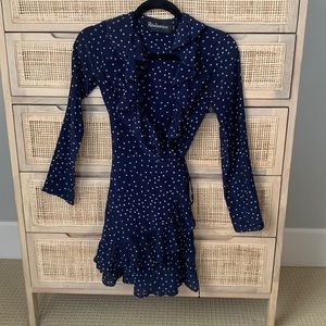 Realisation Par long sleeve mini wrap navy dress